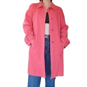 Vintage Marvin Richards Wool Coral Pink Coat Floral Interior Women Size M Preppy